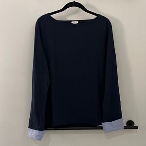 J Crew Preppy Cuff Sleeve Shirt, Navy Size M